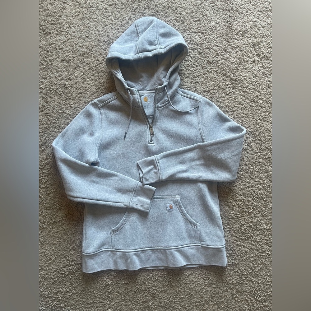 Carhartt women’s  Light Gray Hooded Half-Zip Sweatshirt